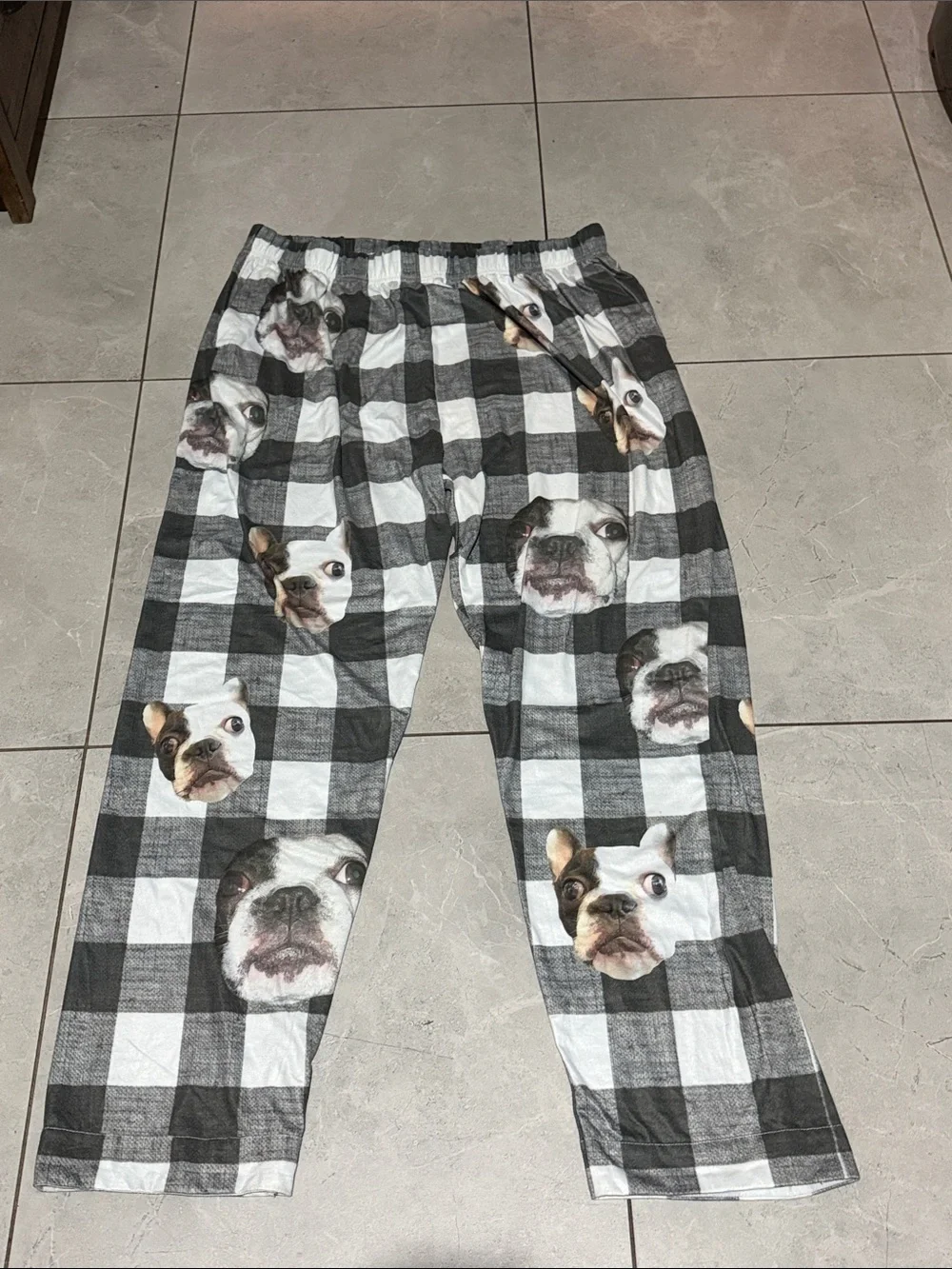 Plus 4 x Black & White Buffalo Plaid Dog Face Pajama Pants